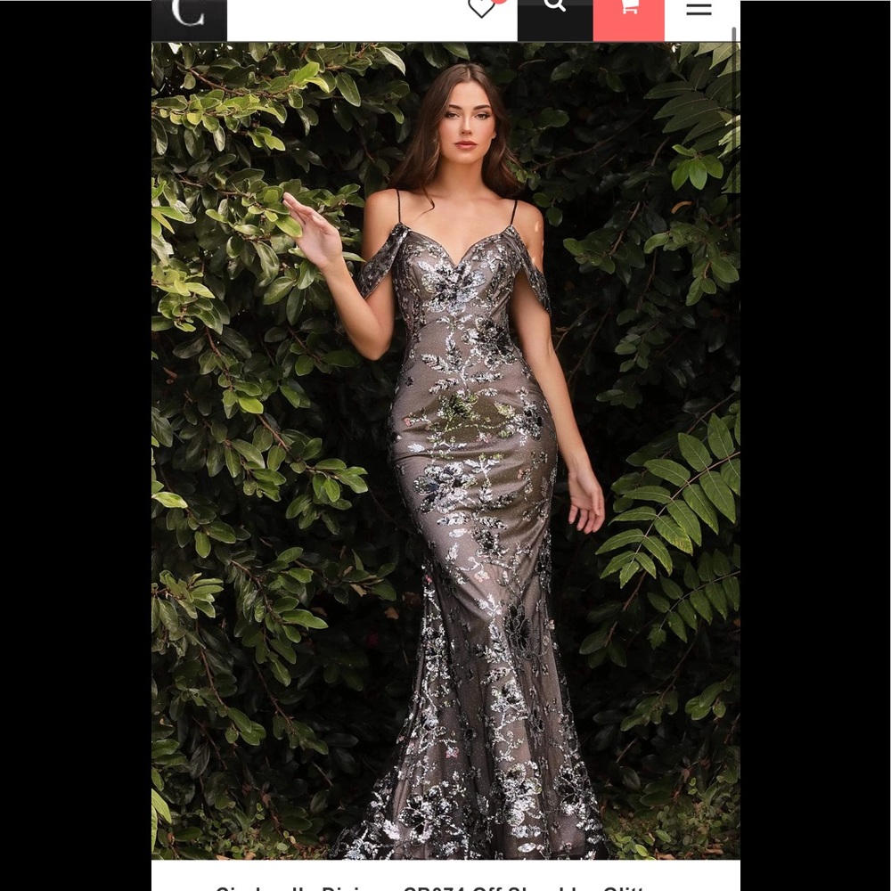Cinderella Divine - CB074 Off Shoulder Glittery Floral Gown Size 8. NEW